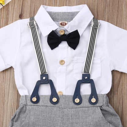 2019 Baby Summer Clothing Toddler Kid Baby Boy Gentleman Clothes Short Sleeve Tops Shirts Blouse+ Overall Bib Shorts 2Pcs Outfit