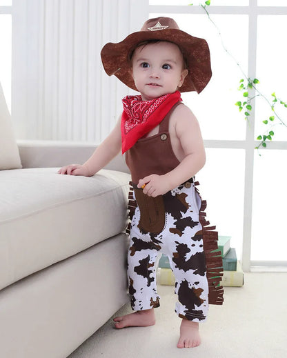 Baby Boy Romper Sets Costume Infant Toddler Cowboy Clothing 3pcs Sets Hat+Scarf+Romper Halloween Party Event Birthday Outfits