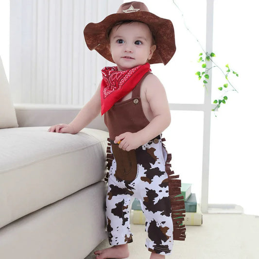 Baby Boy Romper Sets Costume Infant Toddler Cowboy Clothing 3pcs Sets Hat+Scarf+Romper Halloween Party Event Birthday Outfits