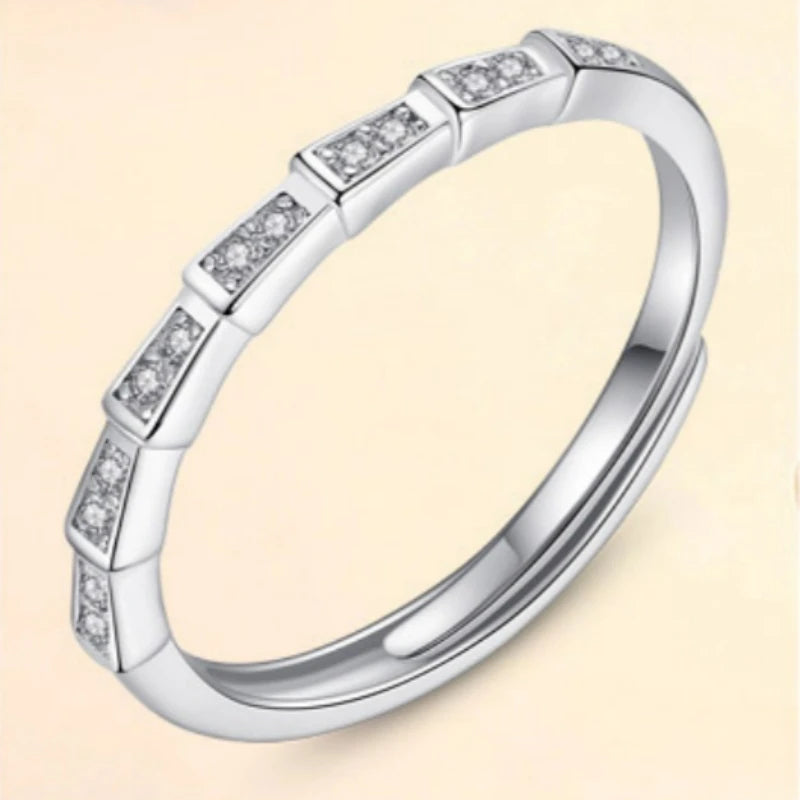 Elegant The Love Of Bamboo Knots Open Rings For Women Exquisite Micro Zircon Setting Silver Color Young Girls Party Jewelry N764