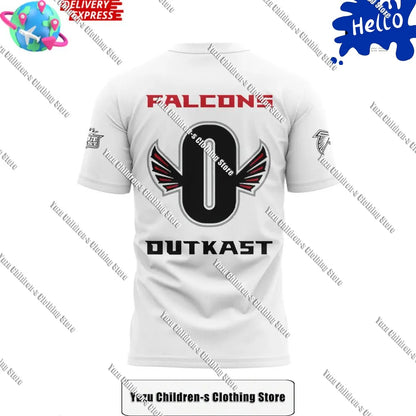 NEW Atlanta Falcons x Outkast 2024 White T-Shirt  American Street Fashion Men's Top Comfortable Versatile Boys and Girls T-Shirt