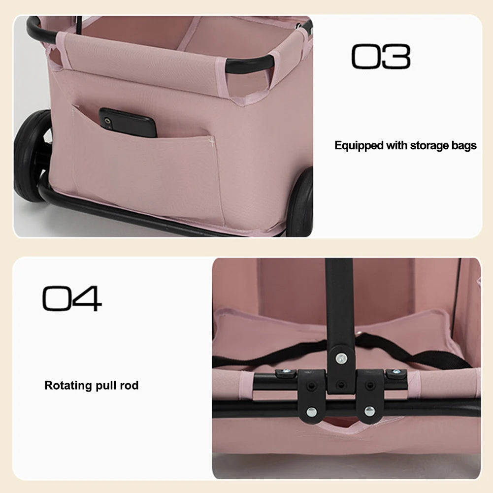 4 Wheels Lightweight Foldable Dog Teddy Stroller Dog Cat Pet Rolling Carrier for Small Pets Outings Folding Carriage Stroller