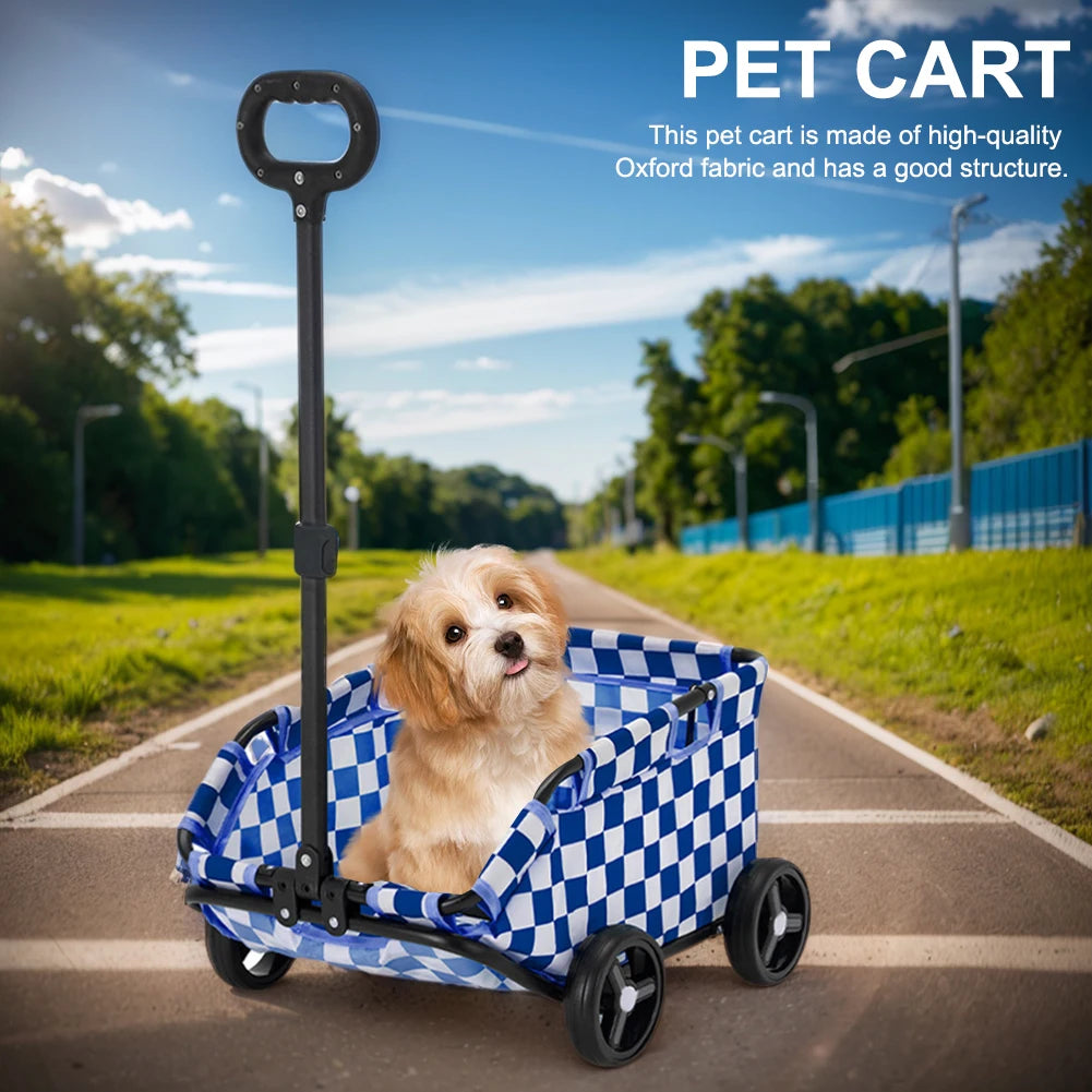 4 Wheels Lightweight Foldable Dog Teddy Stroller Dog Cat Pet Rolling Carrier for Small Pets Outings Folding Carriage Stroller