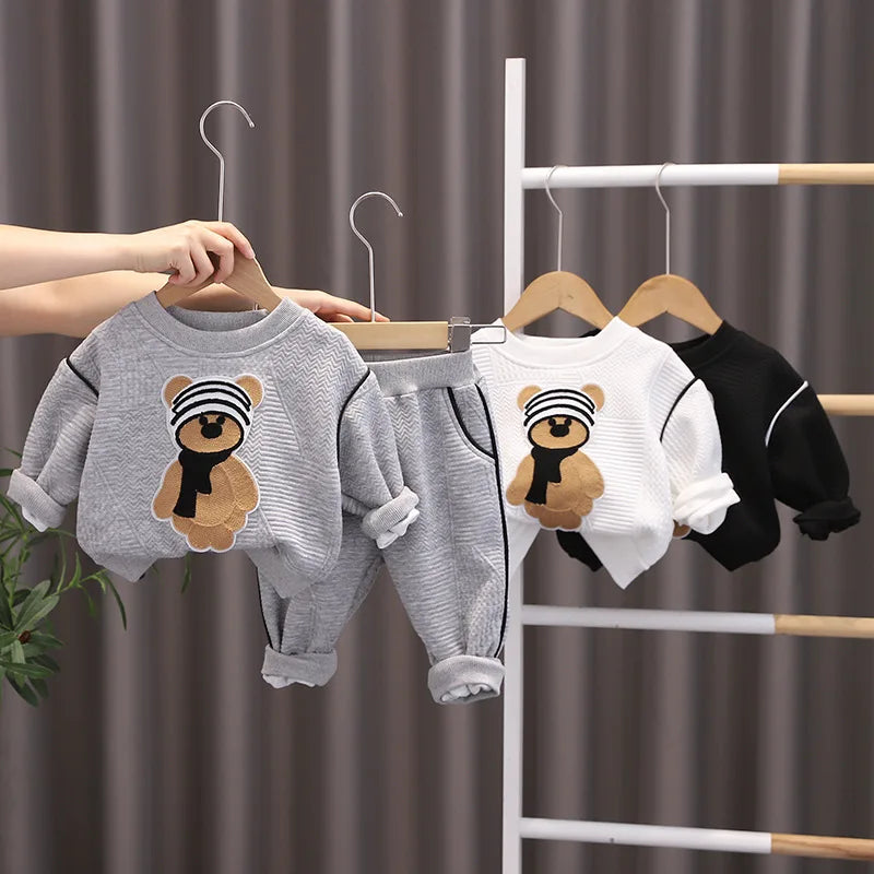 Spring Autumn Baby Boy Clothes 18 Months Cartoon O-neck Pullover Long Sleeve Hoodies Pants Toddler Outfits Girls Clothing Sets